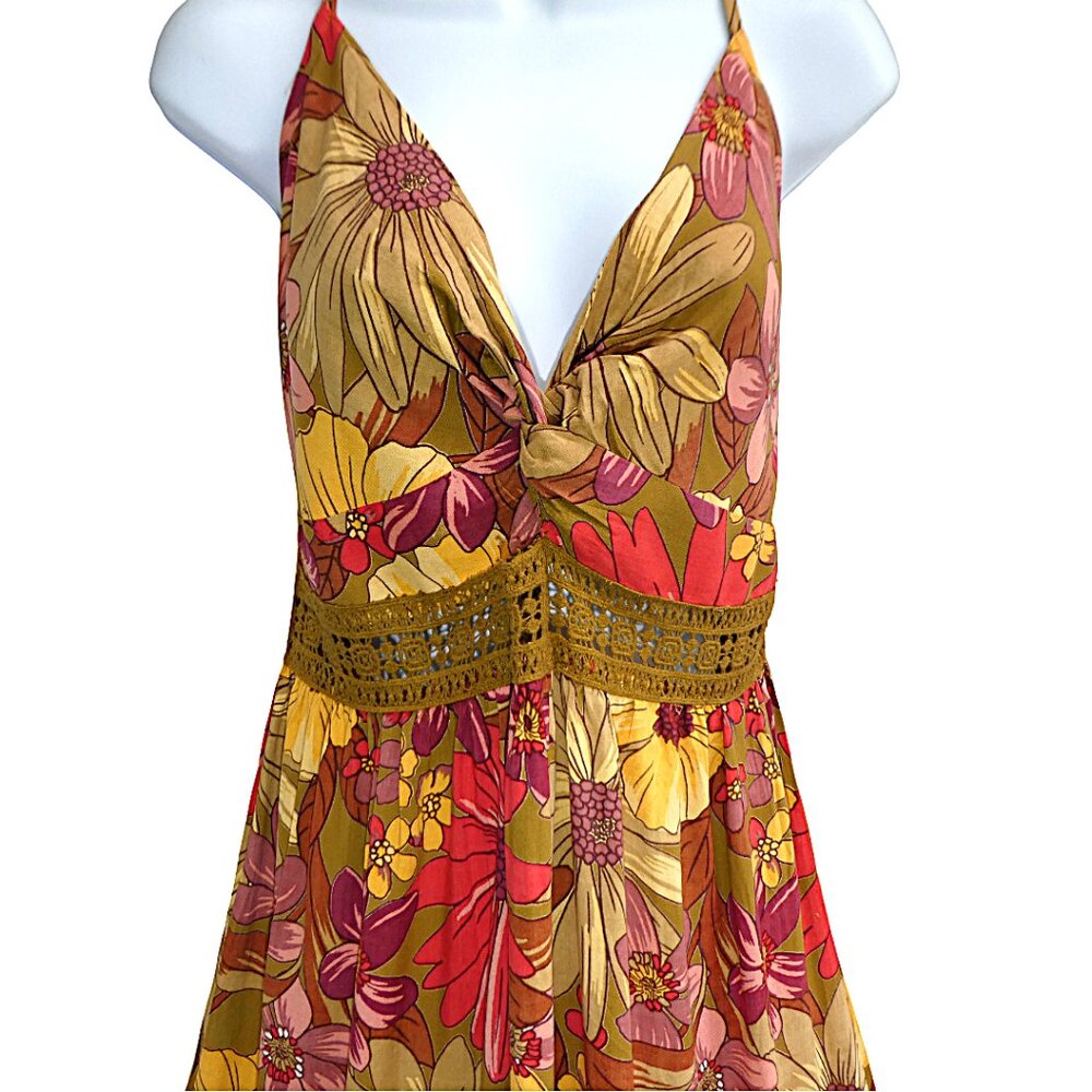 Angie Maxi Sundress Floral Twist Bust Open Crochet Waist Tiered Skirt A Line L - Picture 5 of 9